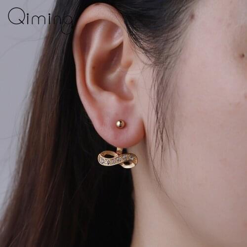 2020 New Crystal Front Back Double Sided Stud Earrings For Women Fashion Ear Jacket Piercing Infinite Earing Statement Jewelry