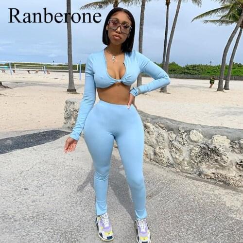 Women 2pcs Yoga Set V Neck Low Cut Sports Fitness Suit Female Solid Sexy Slim Top Comfortable Trousers Leggings Gym Wear 2020