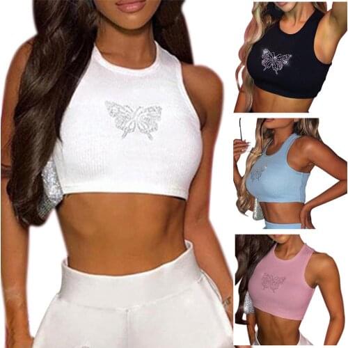 Women Casual Sleeveless Short Tank Tops Summer Female O-Neck Solid Color Off Shoulder Sexy Skinny Y2K Crop Top Women 2021