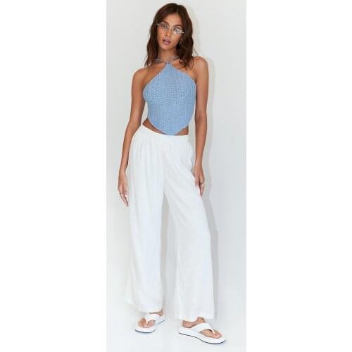 Women Sexy Solid Color Halter Halter Vest Knitted Print Crochet Vest T-shirt Y2k Sleeveless Summer Shirt Street Slim Short Style