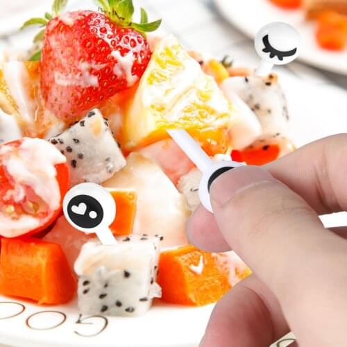 10pcs/Set Mini Eye Cartoon Expression Fruit Fork Plastic Fruit Toothpick For Children Harmless