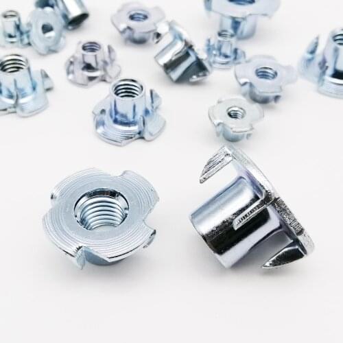 2/10/20pc M4 M5 M6 M8 M10 M12 Thickened Steel Four Claws Speaker Nut Blind Pronged Insert T-Nut for Wood Furniture Length=8-17mm
