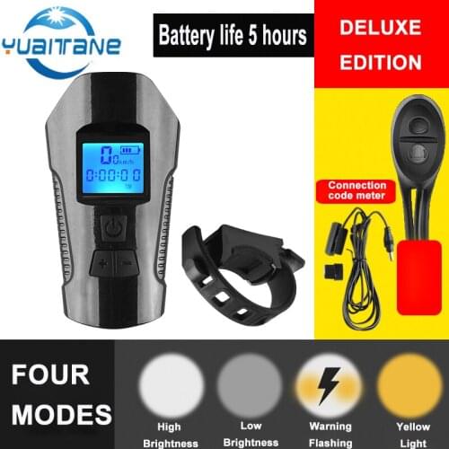 3 in1 Bicycle Light USB Charging Bike Front Light Flashlight Handlebar Cycling Head Light Horn Speed Meter LCD Screen Waterproof