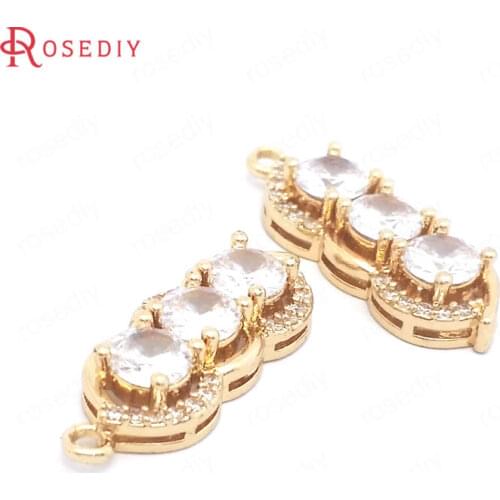 39556)4PCS 24x9MM 24K Gold Color Brass and Zircon Pea Shape Charms Pendants Jewelry Making Supplies Diy Findings Accessories