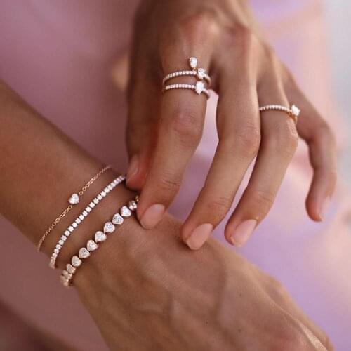 5A iced out bling cubic zirconia heart shaped cz tennis chain bezel heart bracelet 2021 valentines gift for girlfriend lover