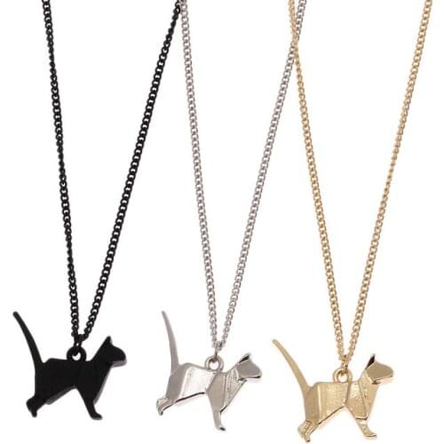 60pcs / lot fashion jewelry accessories metal flexagon faced animal dog cat origami pendant necklace