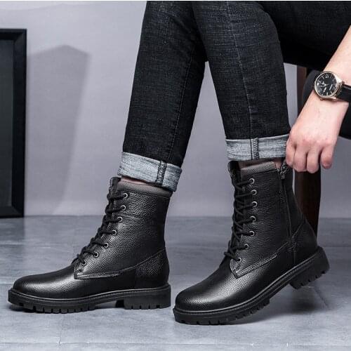 Brand Winter Men Snow Boots High Quality Genuine Leather Man Ankle Boots Warm Fur Winter Men Boots Fashion Mens Shoes