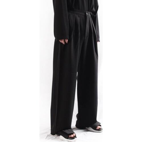 Mens pants loose size new fashion trend high versatile casual pants layered fold wide leg pants straight tube floor length pant