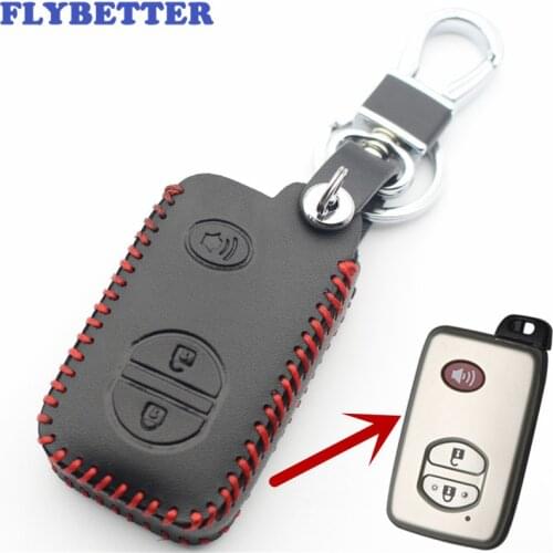 FLYBETTER Genuine Leather 3Button Remote Smart Key Case Cover For Toyota 4Runner/Venza/Land Cruiser/Prado Car Styling L63