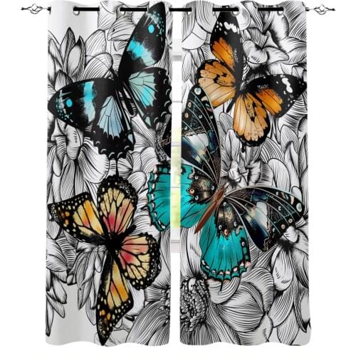 Flower Color Butterfly Curtains For Bedroom Living Room Modern Kitchen Windows Curtain Home Decoration Drapes