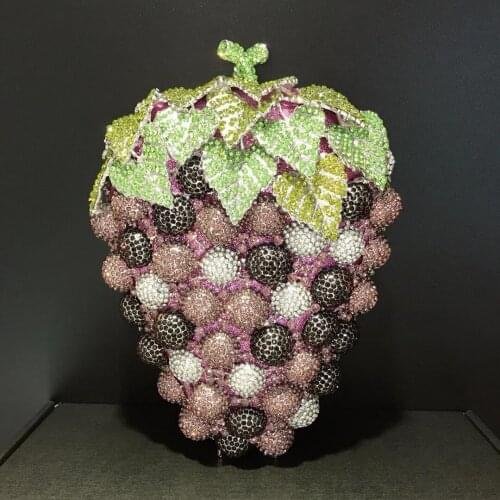 Designer Purple/White/Green Rhinestone Purse Grape-Shaped Lady Diamond Phone Clutch Party Prom Purses Elegant Women’s DinnerTote