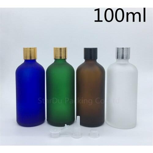 Travel bottle 100ml Green blue amber transparent frosted Glass Bottle, 100cc Vials Essential Oil Bottle with cap 300pcs/lot