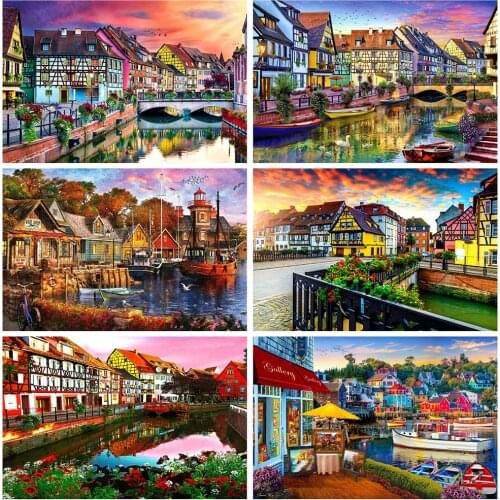 Evershine 5D DIY Diamond Painting Town Diamond Embroidery Street Landscape Cross Stitch Mosaic Home Decor Gift