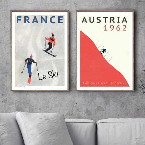 Le Ski FRANCE Typography Print Skiing illustration Retro Art Wall Art Picture Canvas Painting Travel Picture Home Wall Decor