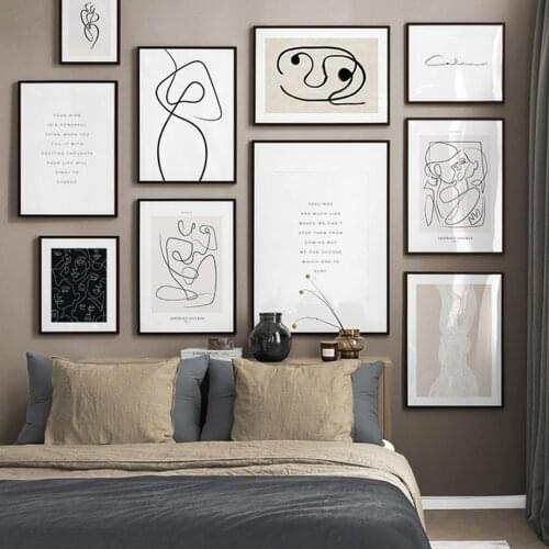 Canvas Painting Drew Line Face Flower Abstract Painting Nordic Posters And Prints Wall Pictures For Living Room Decor