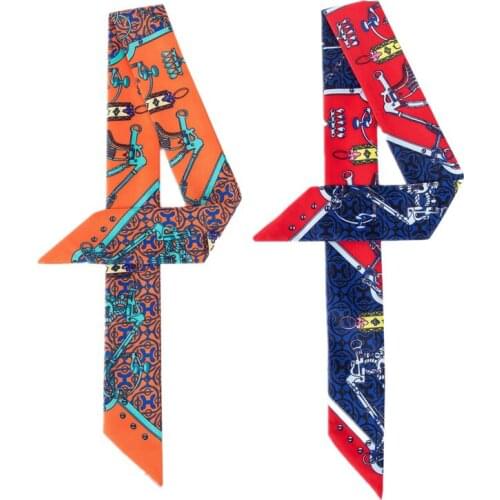 Classic retro womens silk scarves, narrow and long handbag scarf ribbon, fashionable ladies turban headband C31