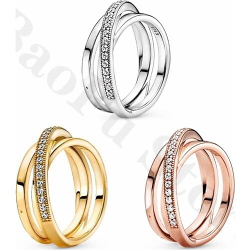 BaoFu 925 Sterling Silver Ring, Three-ring Cross-wound Luxury Ring, 3 Colors Available, Suitable for Original Female Jewelry