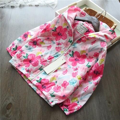 New Girls Jacket Baby Peppa-print Outerwear Jacket Girls Flower-print Hooded Coat Kids Spring Autumn Windproof Jacket