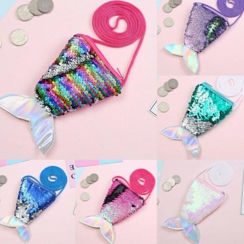 Toddler Baby Kid Girls Mini Mermaid Tail Sequin Coin Purses and Handbags Elegant Crossbody Shoulder Bag Messenger Wallet Pouch