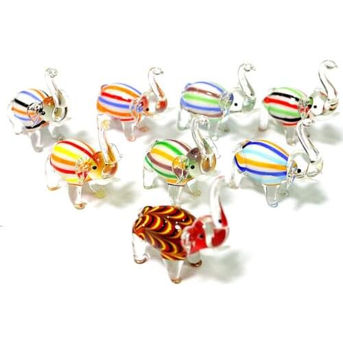 Mini Handmade Glass Elephant Figurines Lines Craft Design Cute Animals Ornaments Xmas Gifts For Kids Home Decoration Collection