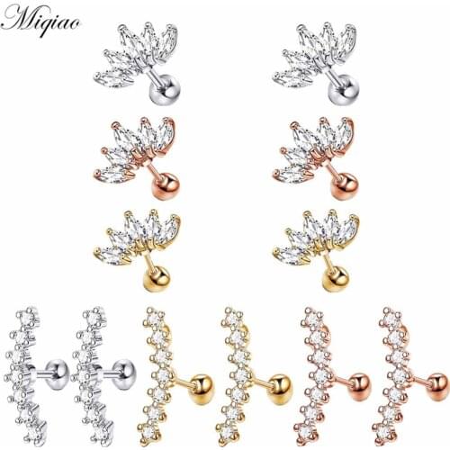 Miqiao 2pcs New Stainless Steel Zircon Moon Ear Bone Nails Exquisite Body Piercing Jewelry