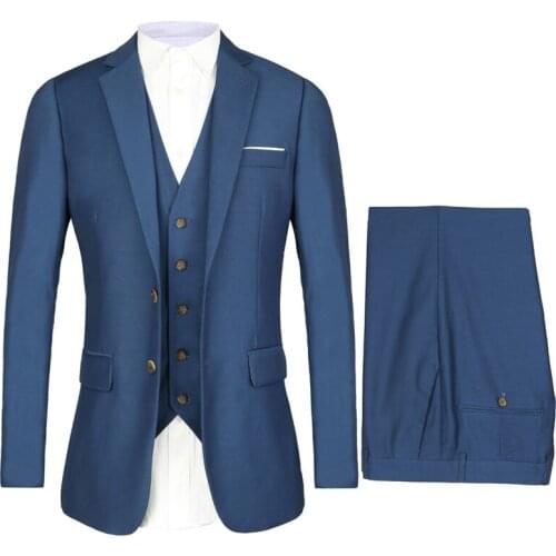 Fashion Man Suits New Groom Tuxedos Blue Groomsman Suit Custom Made Man Suit 3 Pieces Dinner Suit (Jacket+pants+vest)