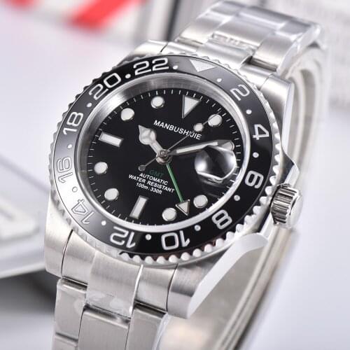 CORGEUT Mens Watch 40mm Black Rotatable Bezel GMT Automatic Waterproof Mechanical Swimming Luminous 316L Steel Case Watch Men