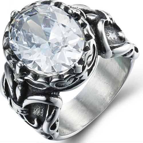 Mens Classic Vintage Luxury Crusader Templar Cross Christian Christianity CZ Zircon Crystal 316L Stainless Steel Rings