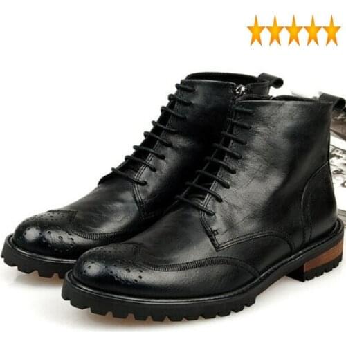 Genuine New Winter England Style Leather Men Lace Up Warm Round Toe Military Boots High Quality Man Casual Shoes