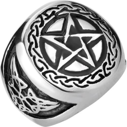 Stainless steel men pentacle five star ring cool viking nordic popular jewelry