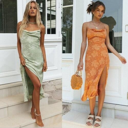 2021 Summer New Style Halter Lace Dress Female Bohemian Style Sling Sleeveless Side Slit Beach Dress
