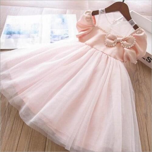 Girls pearl tulle off-the-shoulder dress children princess dresses wholesale kids clothing