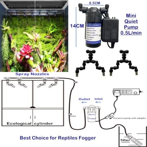 H180 Rainforest Tank Reptiles Fogger & Mini Quiet Water Pump Humidification Cooling System Reptile Pet Terrarium Misting Sprayer