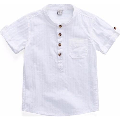 Baby Boys Shirts Cotton Linen 2-12years Children Clothing Summer Short sleeve White Kids Clothes Tops Shirt Breathable blusas