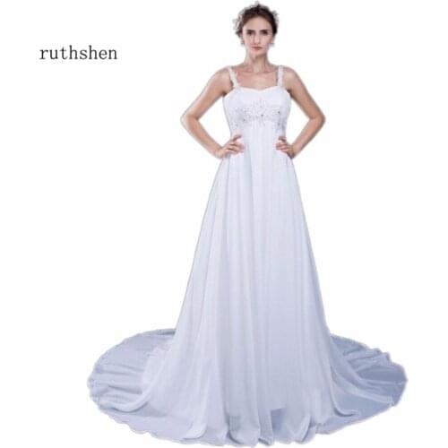 Ruthshen Cheap Plus Size Maternity Wedding Dresses 2020 Spaghetti Straps Appliques Draped Chiffon Pregnant Bridal Gowns