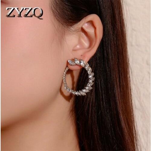 ZYZQ Dazzling Stone C Shaped Earrings For Women Trendy Exquisite Wedding Bridal Earrings Wholesale Lots&Bulk Accessories Earring
