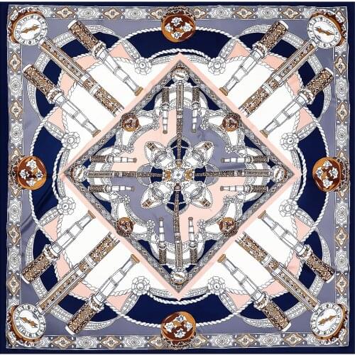 130cm Woman Scarf Shawl 100% Twill Silk Scarf Square Scarf Scepter Design Neckerchief Bandana Headband Hijab Scarves & Wrap