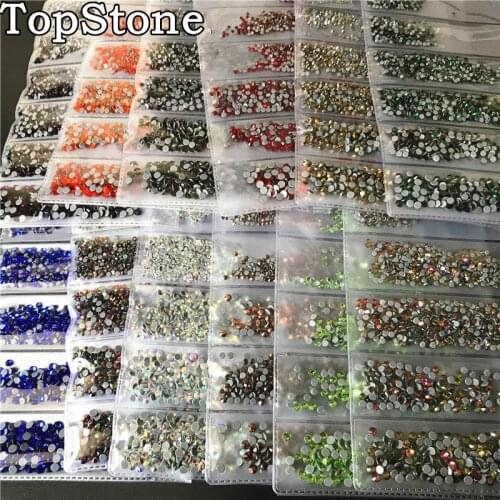TopStone 1700pcs Mix Sizes SS3-SS10 Nail Art Crystal Hotfix Rhinestones with Glue on back for DIY Clothing Designs