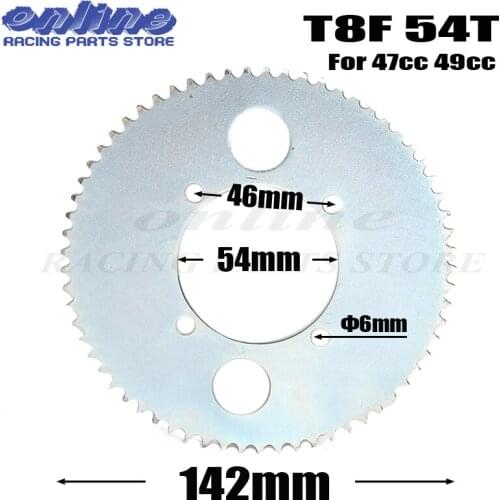 T8F 54T 54mm Sprocket chain drive gear rear wheel GoKart ATV For 2 Stroke 47cc 49cc Chinese Pocket