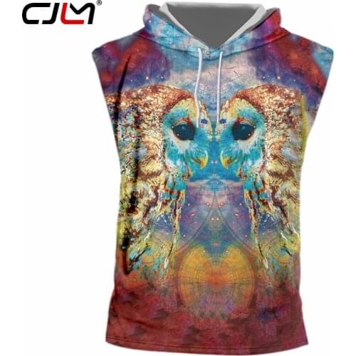 CJLM 2019 Factory Direct Supply Original Sample Design 3D Colored Owl Print Hooded Tank Top Oversized Vest Wholesale