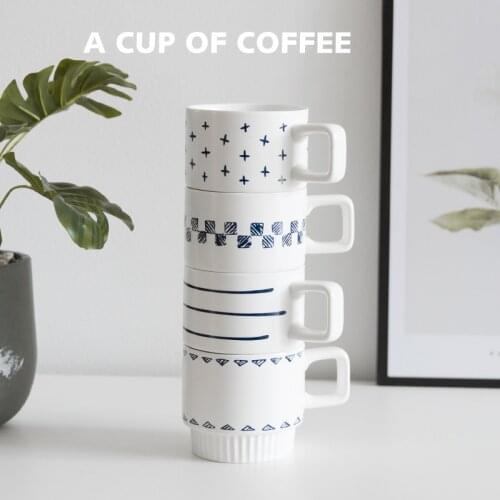Creative Coffe Cups Set Tea Cups Sets Cute Cup Ceramic Mugs Stackable Cup and Saucers Chinese Porcelain Coffee Mugs77 Stackable