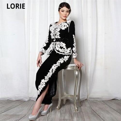 LORIE Karakou Algerians Evening Dresses Balck Elegant White Lace Velvet Dubai Prom Party Gowns Long Sleeve Custom Made 2020