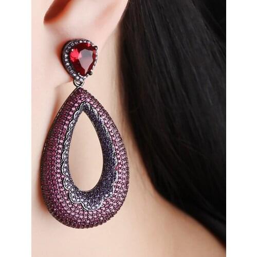 Drop Earrings Black Copper Purple AAA Cubic Zirconia Hollow Water Drop Trendy Dangle Earrings Women Earrings Free Drop Shipping