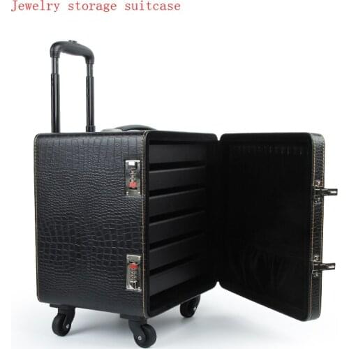 Jewelry Ring Pendant Organizer Jewelry Box Storage Box Jewelry Display Organizer Boarding Rolling Suitcase High-Grade PU Leather
