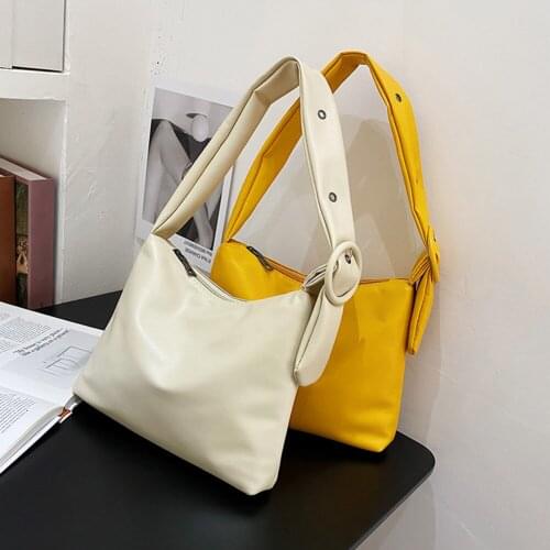 Vintage Fashion PU Leather Shoulder Bag For Women Casual Ladies Clasp Underarm Handbags Solid Color Female Small Handbags Purses