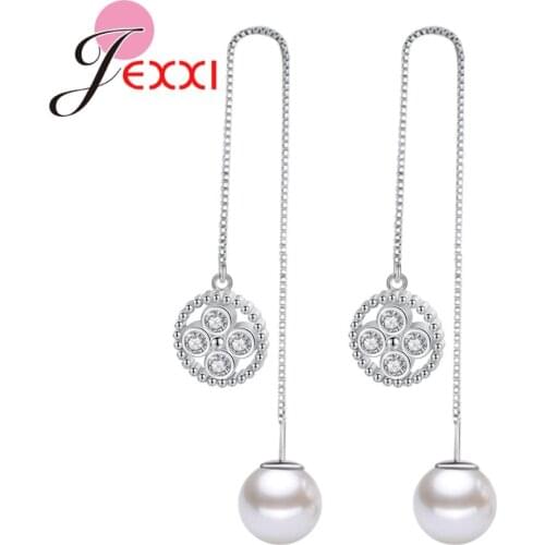 Boutique Lady Pearls Cubic Zirconia Tassle Dangle Earrings Hanging Long Piercing Earrings For Women Wedding Party