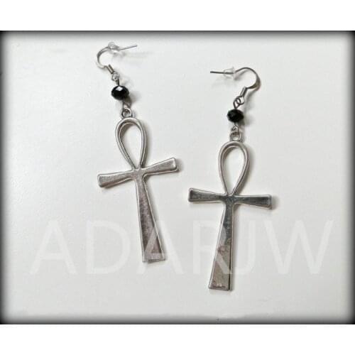 Ankh earrings Black glass crystal charms Vintage Jewellery silver color new fashion woman gift classical charm 2019 beautiful