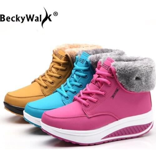 2021 Shoes Woman Winter Warm Platform Women Snow Boots Plush Female Casual Sneakers Lace-Up Ankle Boots Women Shoes WSH3418