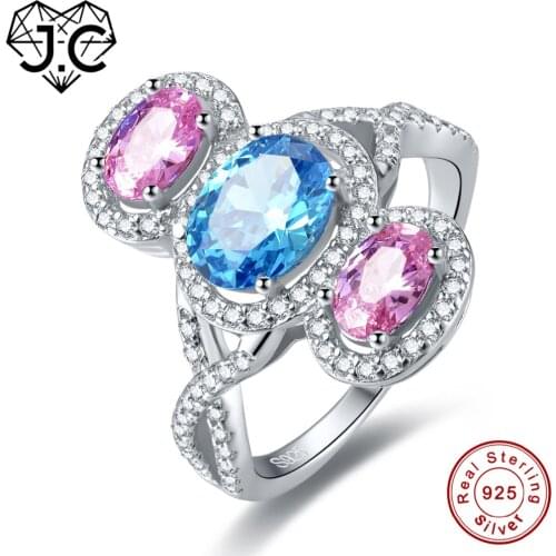 J.C High Quality Rainbow Amethyst & Pink Blue Topaz 925 Sterling Silver Ring Size 6 7 8 9 Female Bridal Wedding Fine Jewelry