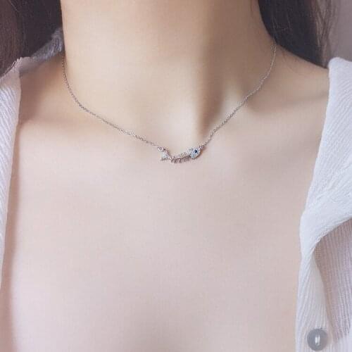 925 Sterling Silver Jewelry Wholesale Korean Fashion fishbone Creative Female Personality Pendant Necklace for women